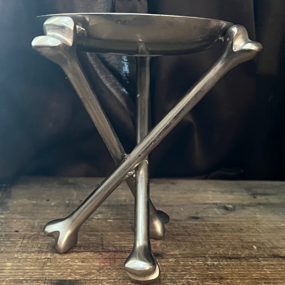 Metallic Silver Bones Candle Holder